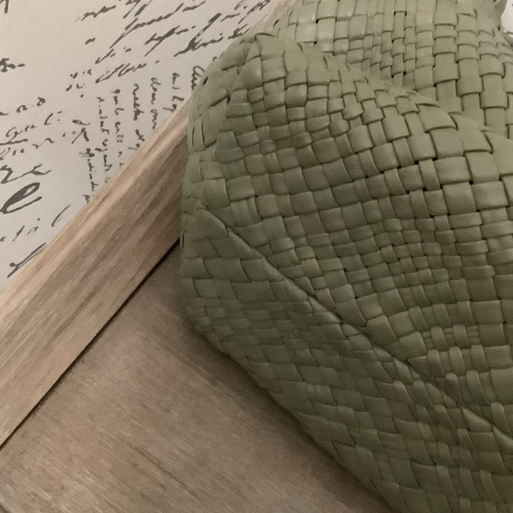 Woven Leather Tote Bag in Sage Green - Picture 4 of 4